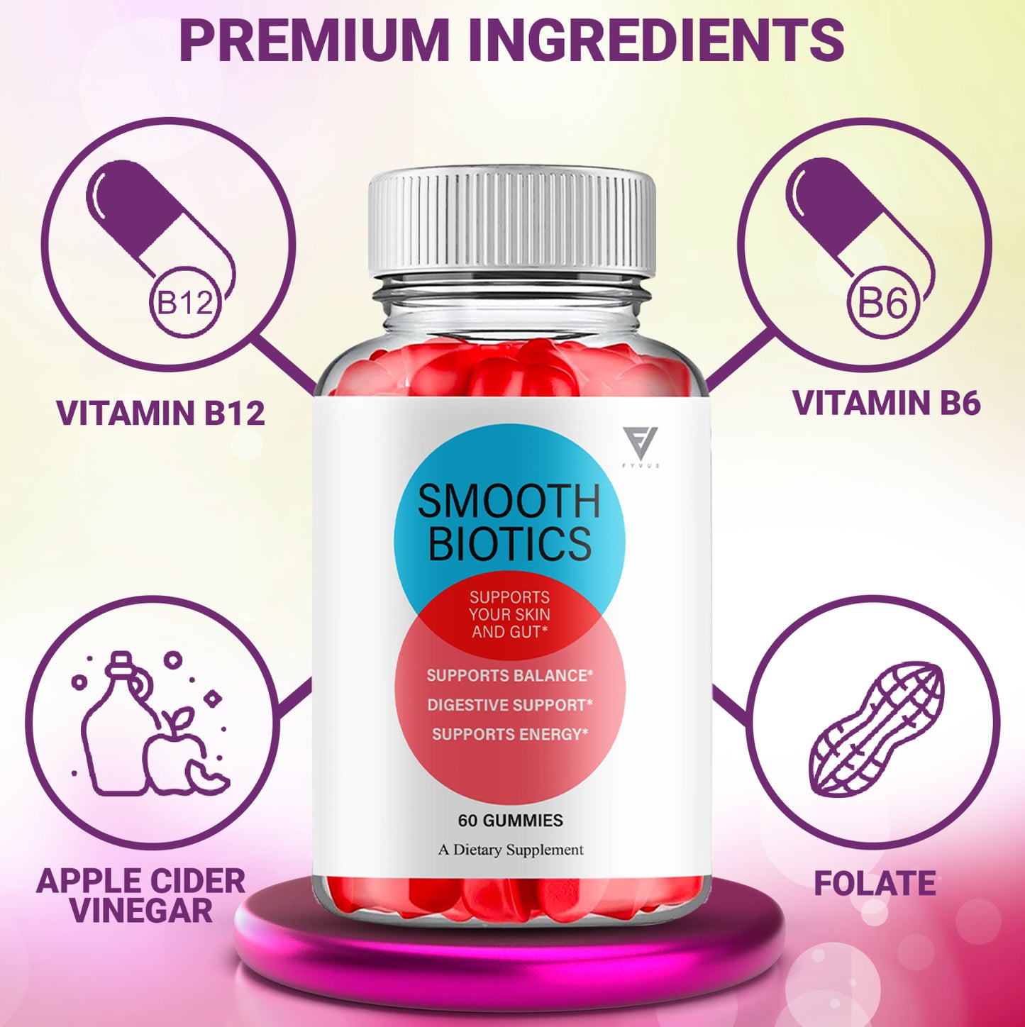 Smooth Biotics Gummies Smoothbiotics Skin & Gut Support (60 Gummies)