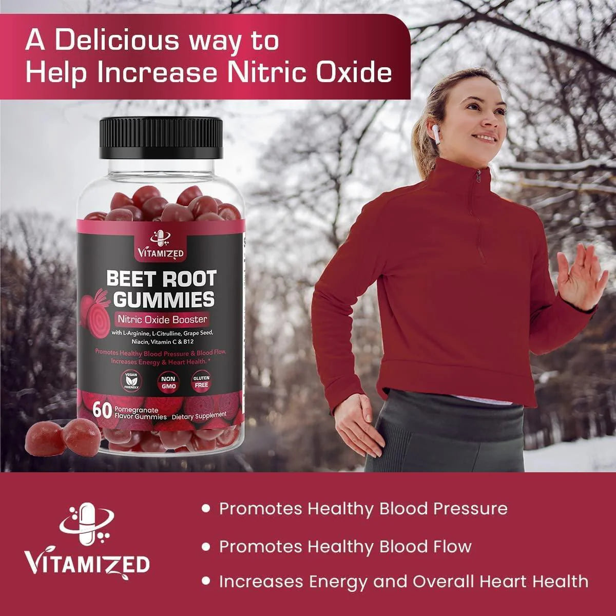 VITAMIZED Beetroot Gummies 1000Mg Nitric Oxide Supplement