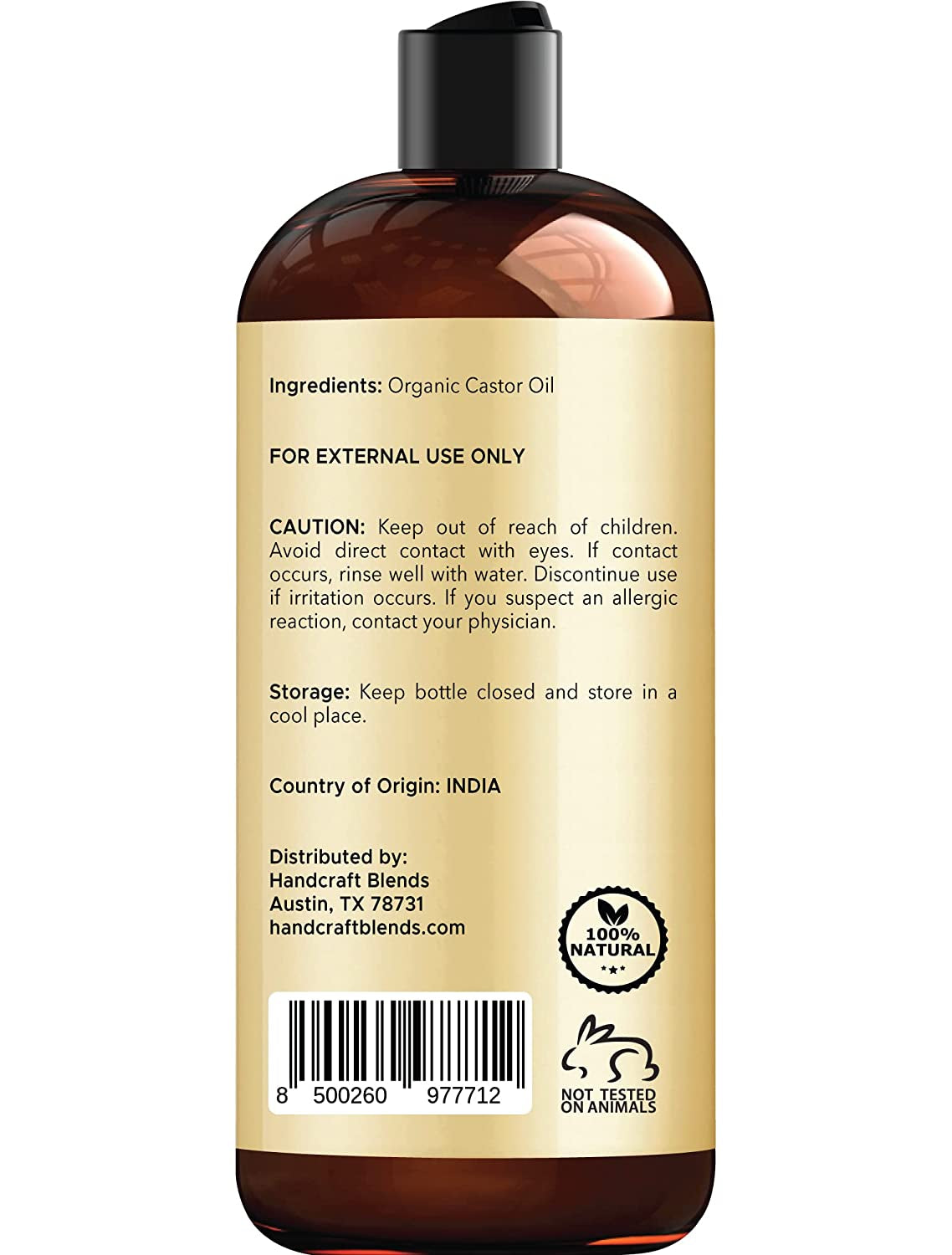 Premium Organic Castor Oil 100% Pure and Hexane-Free Cold-Pressed Beauty 16 Fl.