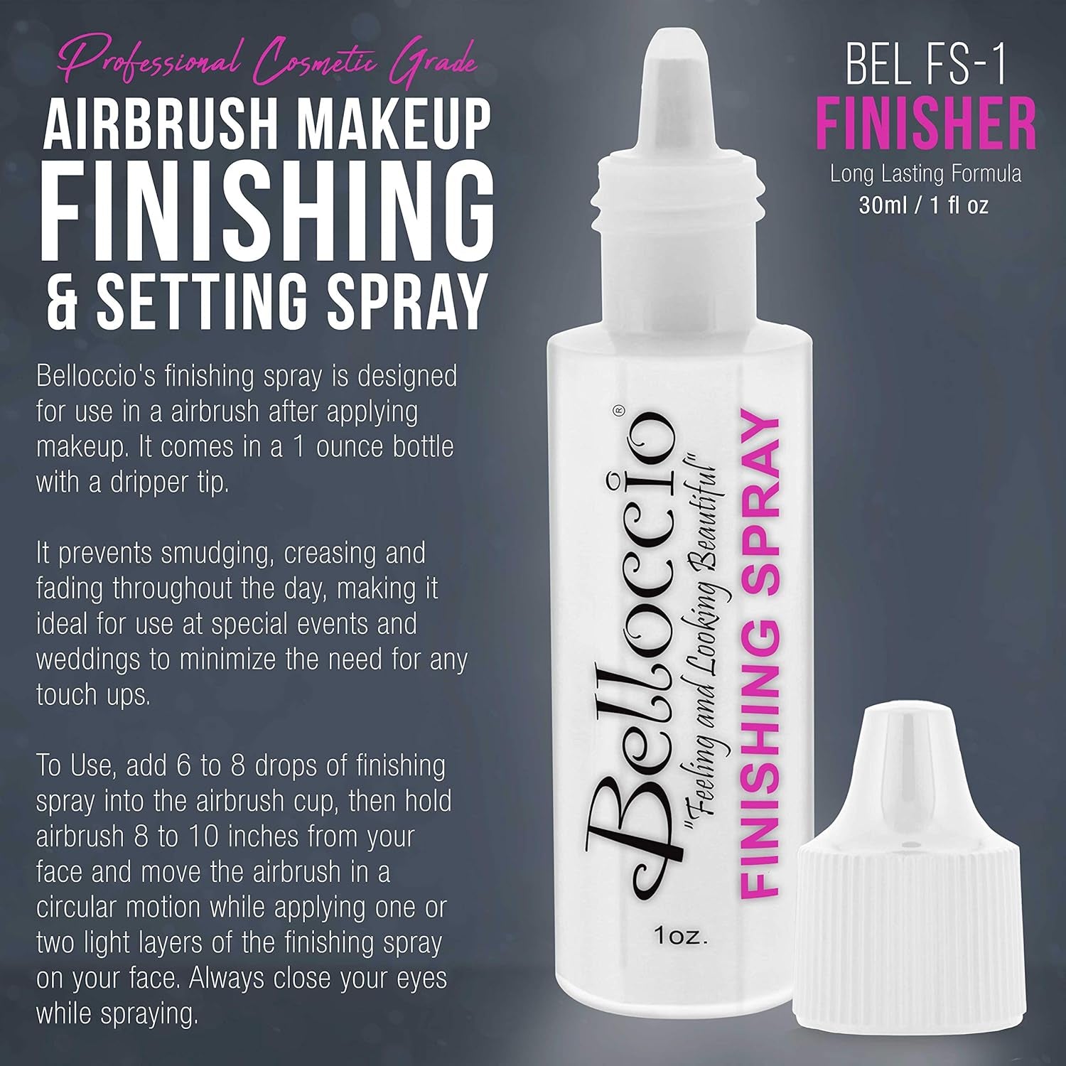 Airbrush Makeup Finishing Spray & Setting Mist, 1 Oz. Bottle - Long Lasting, Prevents Smudging and Fading - Sets Cosmetic Foundations, Concealers & Blushes