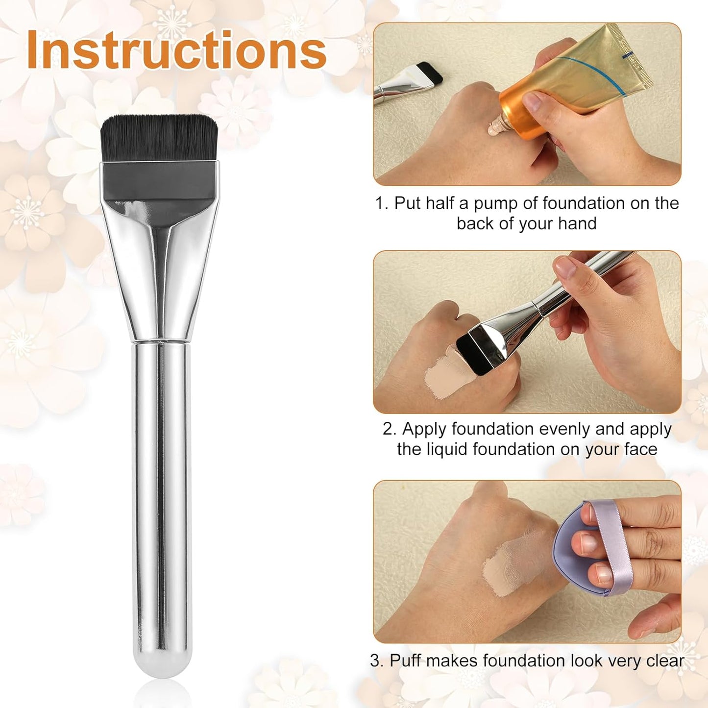 2Pcs Flat Foundation Brush for Liquid Makeup, Ultra Thin Flat Head Foundation Brush Soft Dense Flat Makeup Brush Beauty Brushes for Face Makeup Cosmetic Application