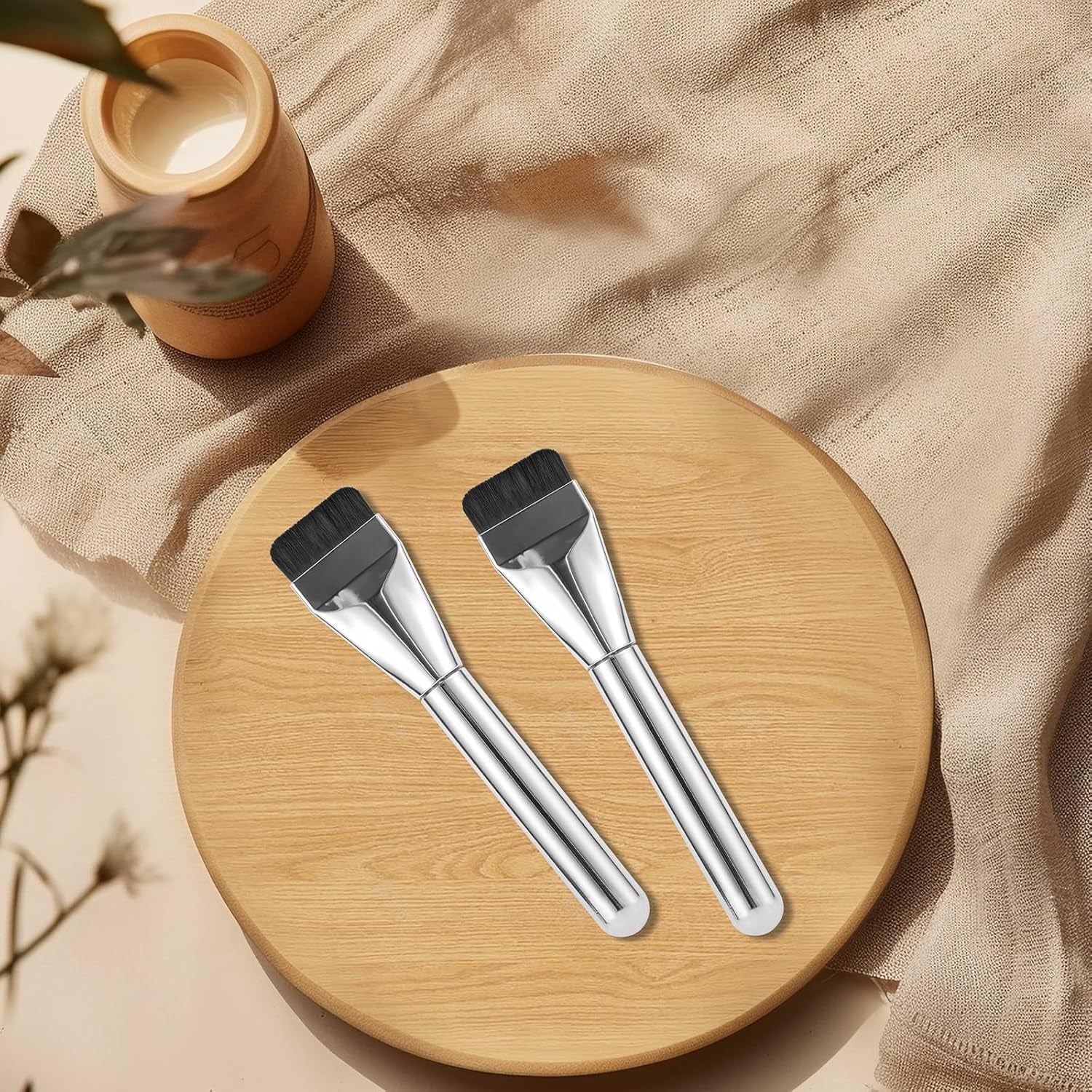 2Pcs Flat Foundation Brush for Liquid Makeup, Ultra Thin Flat Head Foundation Brush Soft Dense Flat Makeup Brush Beauty Brushes for Face Makeup Cosmetic Application