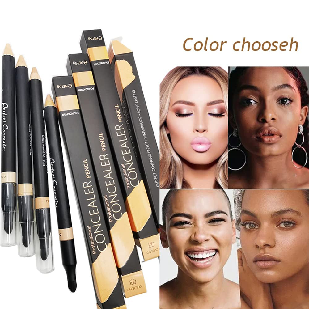 Face Full Range of Concealers Pencil for Face, 2 in 1 Dual-Sided Eyebrow Face Concealer Crayon Highlighter Stick, Professional Waterproof Foundation Concealer for Eye Dark Circles, Acne Marks, Concealer Pencil with Brush for Men and Women (#1 Soft Skin Tone)