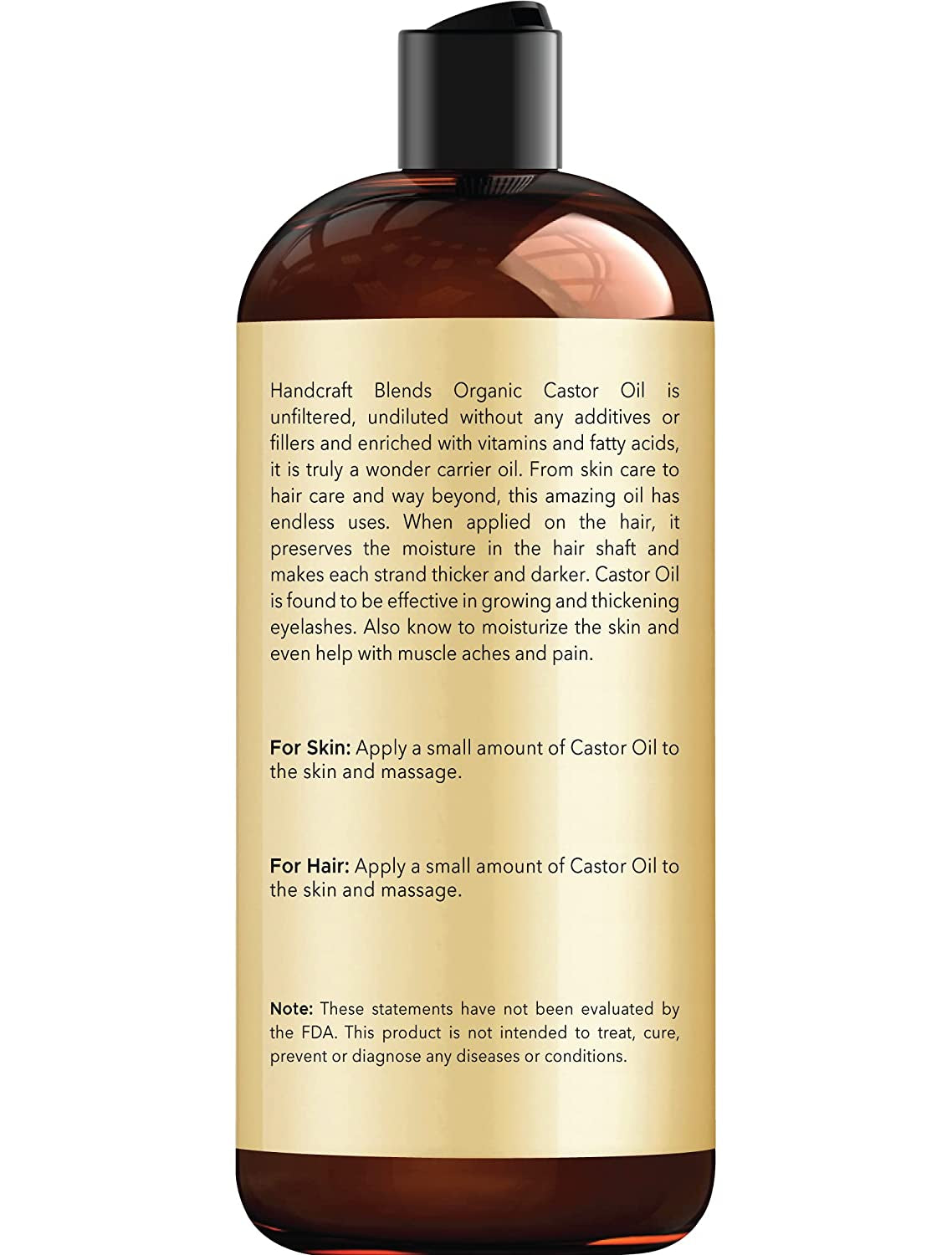 Premium Organic Castor Oil 100% Pure and Hexane-Free Cold-Pressed Beauty 16 Fl.