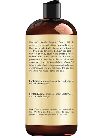 Premium Organic Castor Oil 100% Pure and Hexane-Free Cold-Pressed Beauty 16 Fl.