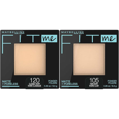 Fit Me Matte + Poreless Pressed Face Powder Makeup & Setting Powder, Classic Ivory 1 Count and Fair Ivory 1 Count