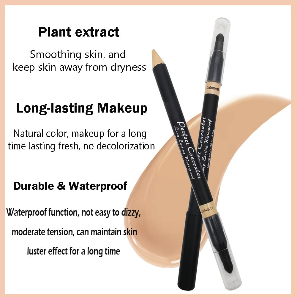 Face Full Range of Concealers Pencil for Face, 2 in 1 Dual-Sided Eyebrow Face Concealer Crayon Highlighter Stick, Professional Waterproof Foundation Concealer for Eye Dark Circles, Acne Marks, Concealer Pencil with Brush for Men and Women (#1 Soft Skin Tone)