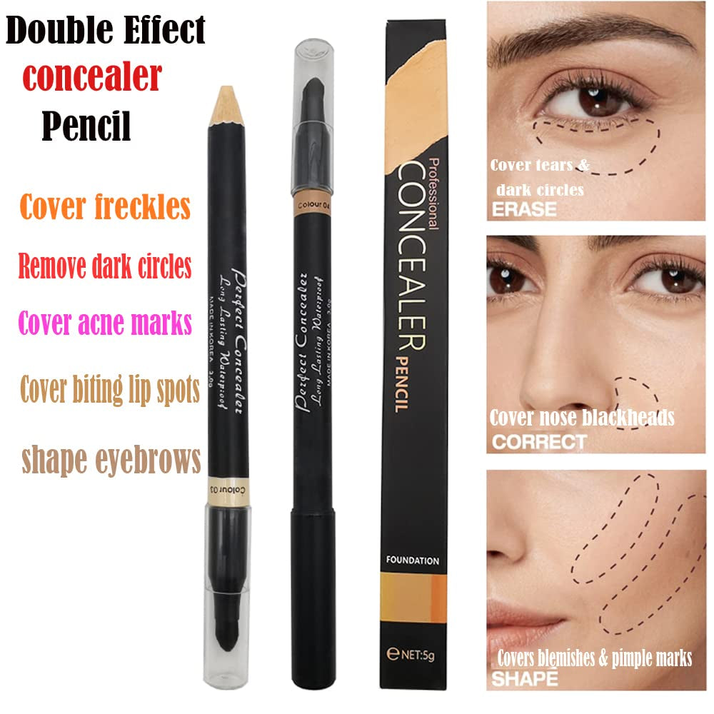 Face Full Range of Concealers Pencil for Face, 2 in 1 Dual-Sided Eyebrow Face Concealer Crayon Highlighter Stick, Professional Waterproof Foundation Concealer for Eye Dark Circles, Acne Marks, Concealer Pencil with Brush for Men and Women (#1 Soft Skin Tone)